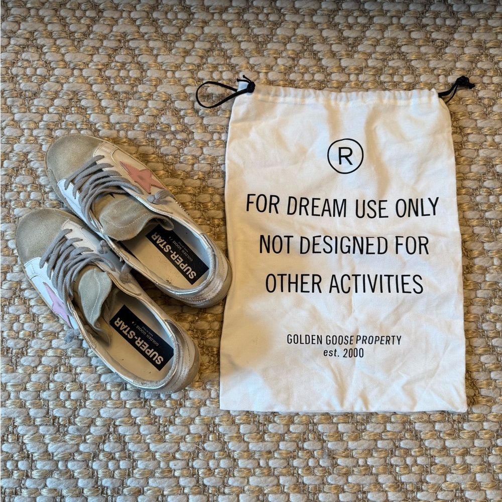 Golden Goose Superstar Sneaker with Bag in White, Orchid Pink, Silver | Size 39